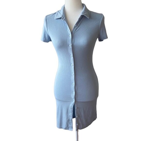 Forever 21 Button Front Tee Dress Ribbed Short Sleeves SZ S - Picture 1 of 14